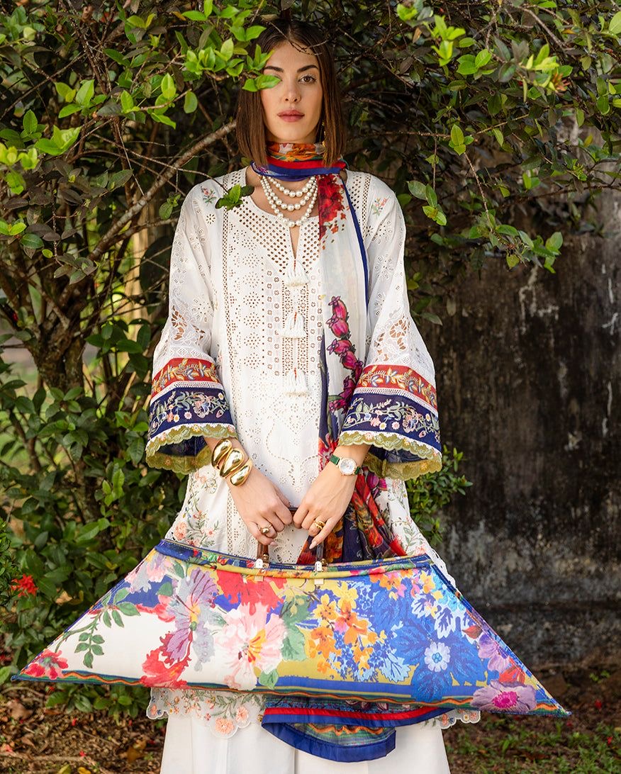 Premium Heavy Embroidered Lawn Suit with Chikankari Work Printed Net Dupatta