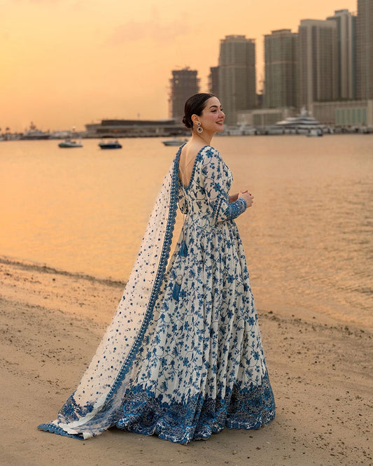 Luxury Eid Lawn 3-Piece Heavily Embroidered Suit Set with 4-Side Cutwork Net Dupatta