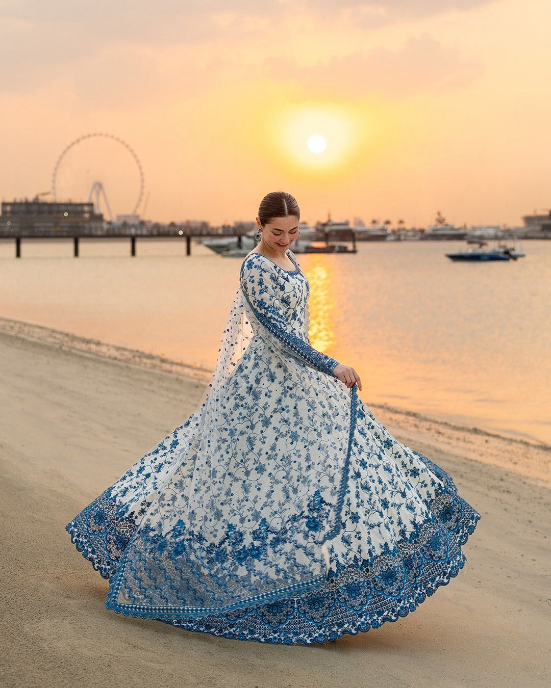 Luxury Eid Lawn 3-Piece Heavily Embroidered Suit Set with 4-Side Cutwork Net Dupatta