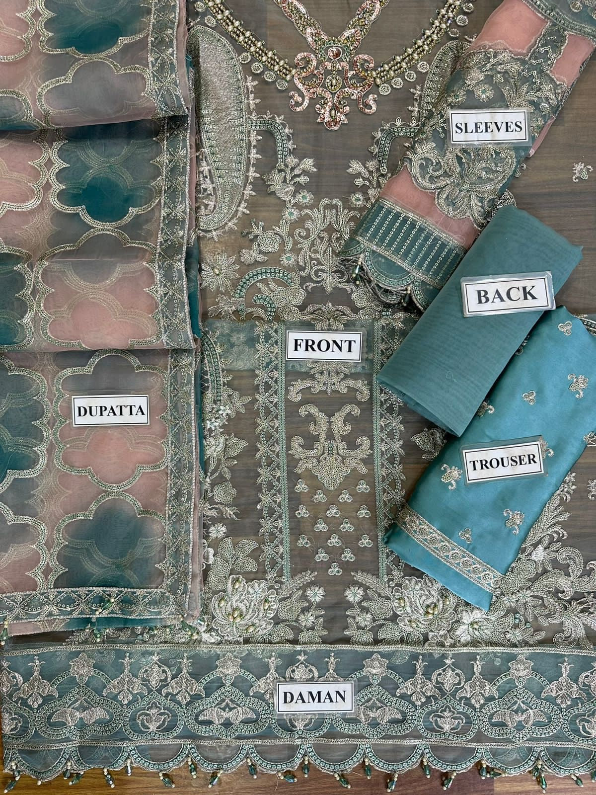 Luxury Embroidered Suit with Satin Silk Trouser