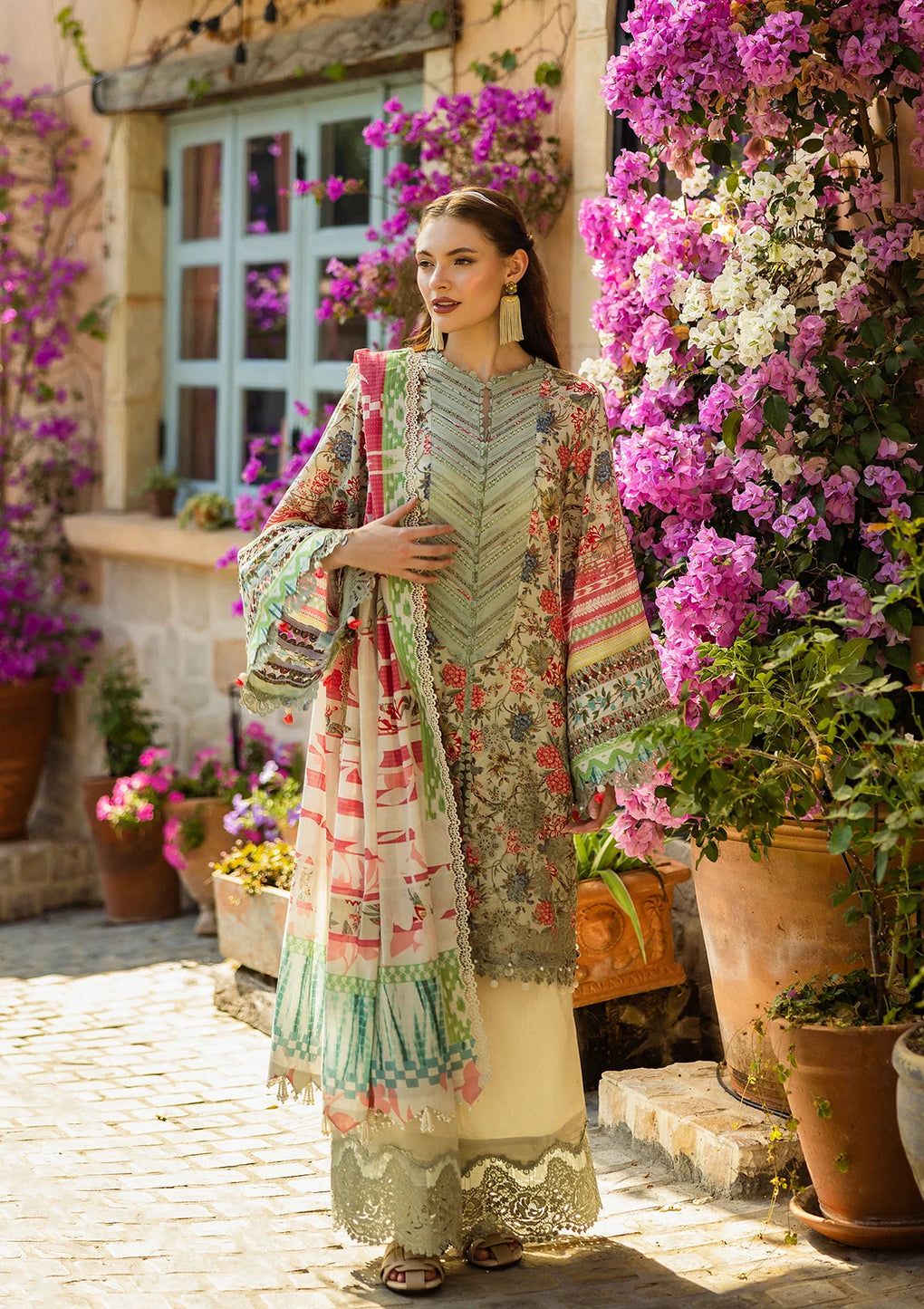 Maroon Chikankari Embroidered Lawn Suit 3-Piece Set with Stone Work Cutwork Dupatta