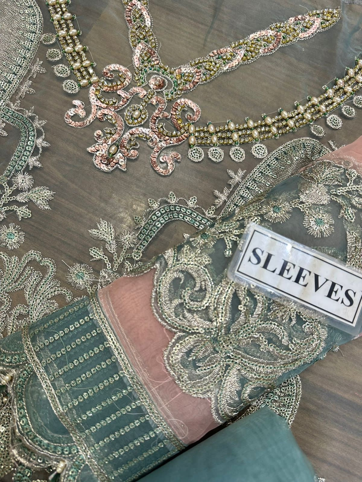 Luxury Embroidered Suit with Satin Silk Trouser